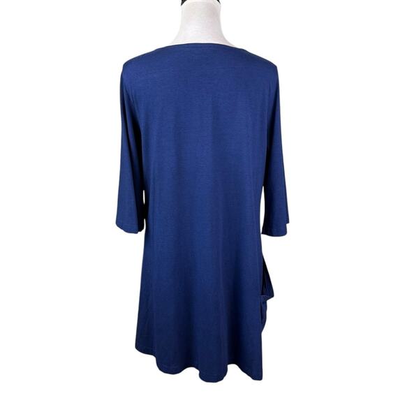 Bryn Walker Josie Tunic Navy Blue Cinched Front V-neck Bamboo Knit Tunic Top - Picture 3 of 16
